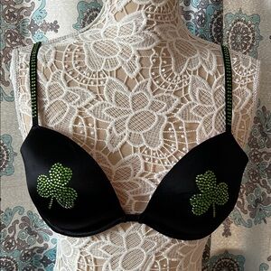 PINK Victoria's Secret Black Bra with Green Shamrocks